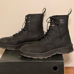 Women's Sorel Hi-Line Lace‎ Up Boots Size 10 Black High Top Combat Gently Used